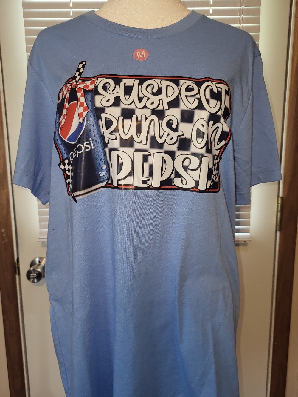 Pepsi Light Blue Graphic Tee with White and Black Racing Print